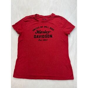 Harley Davidson United We Ride T Shirt Womens‎ Size L Red Biker Graphic Tee